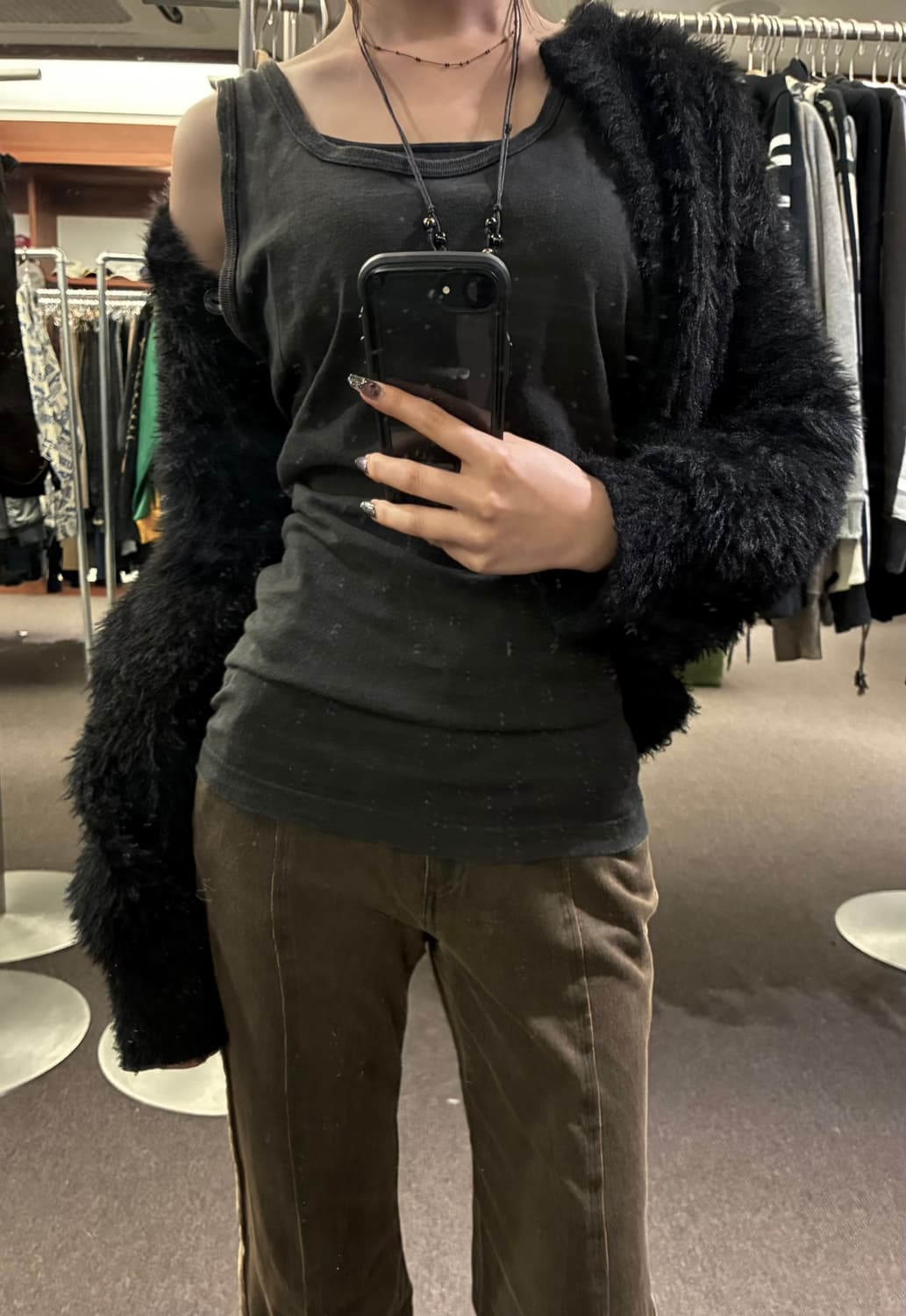 OS)Japanese vintage 여성 체크 무늬 디테일 슬리브리스 상품이미지1