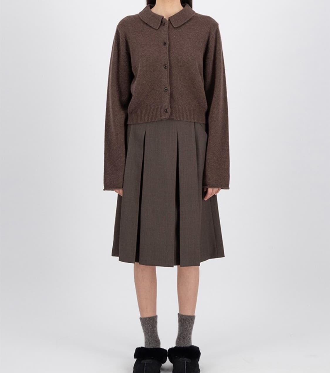 모이아 moia neat pleats skirt, M, brown 상품이미지1