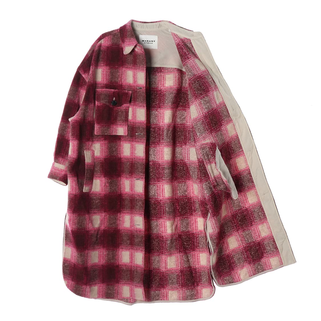 [L]이자벨마랑 버건디 핑크 체크 울 셔츠 롱 코트
 상품이미지5