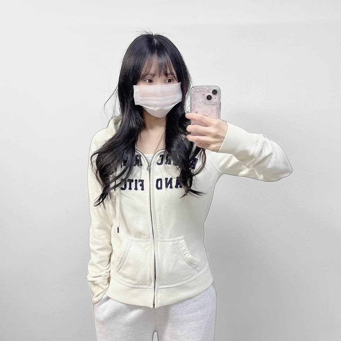 아베크롬비 아치 로고 후드집업 화이트 상품이미지1