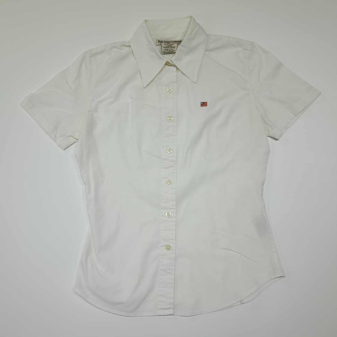 CK044 S 폴로 진스 90s 슬림핏 성조기자수 화이트 반팔 셔츠 남 상품이미지1