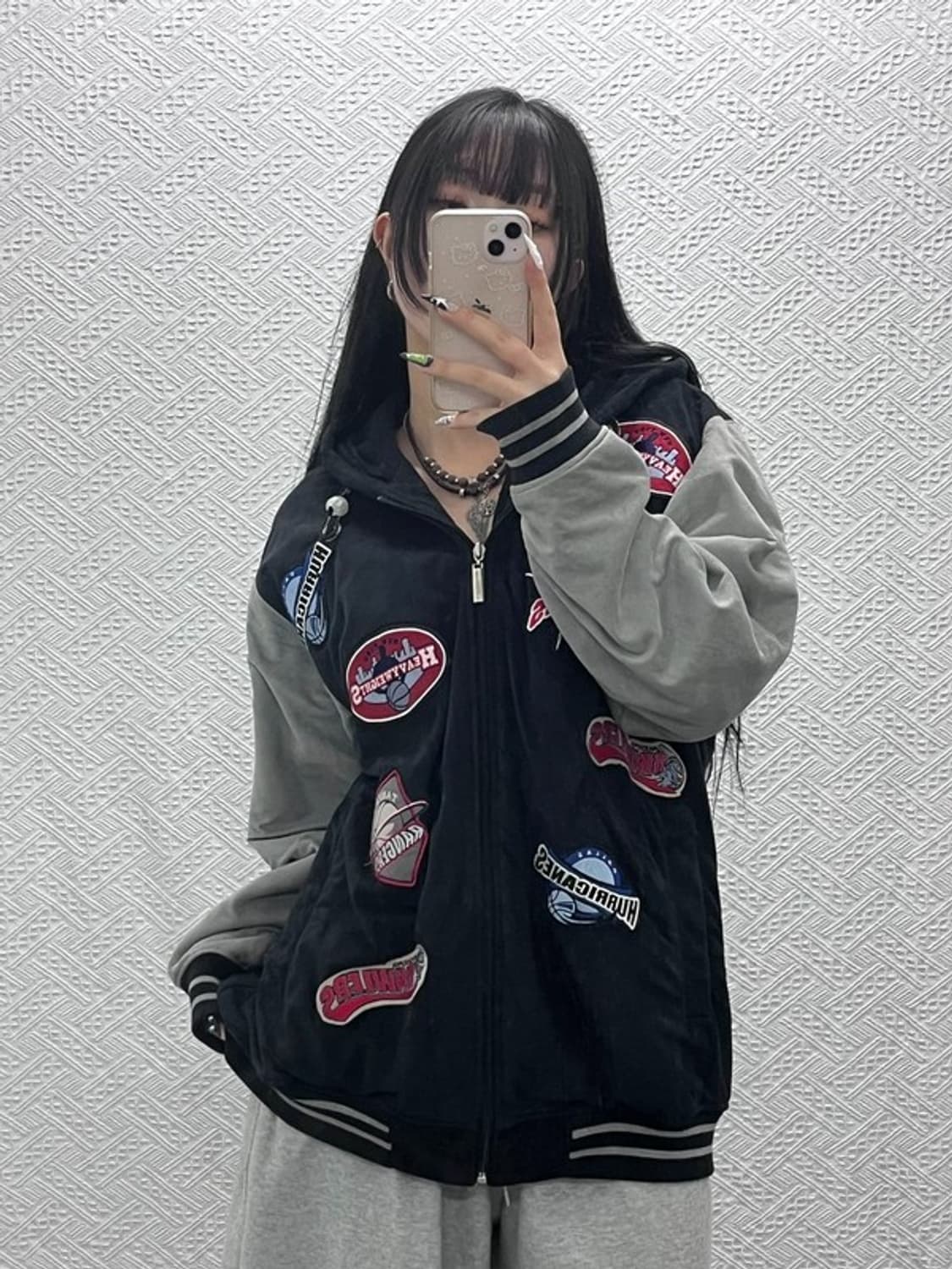 리크웨어 베스킷볼 키치 자수 패치워크 바시티자켓 L C08740 상품이미지1