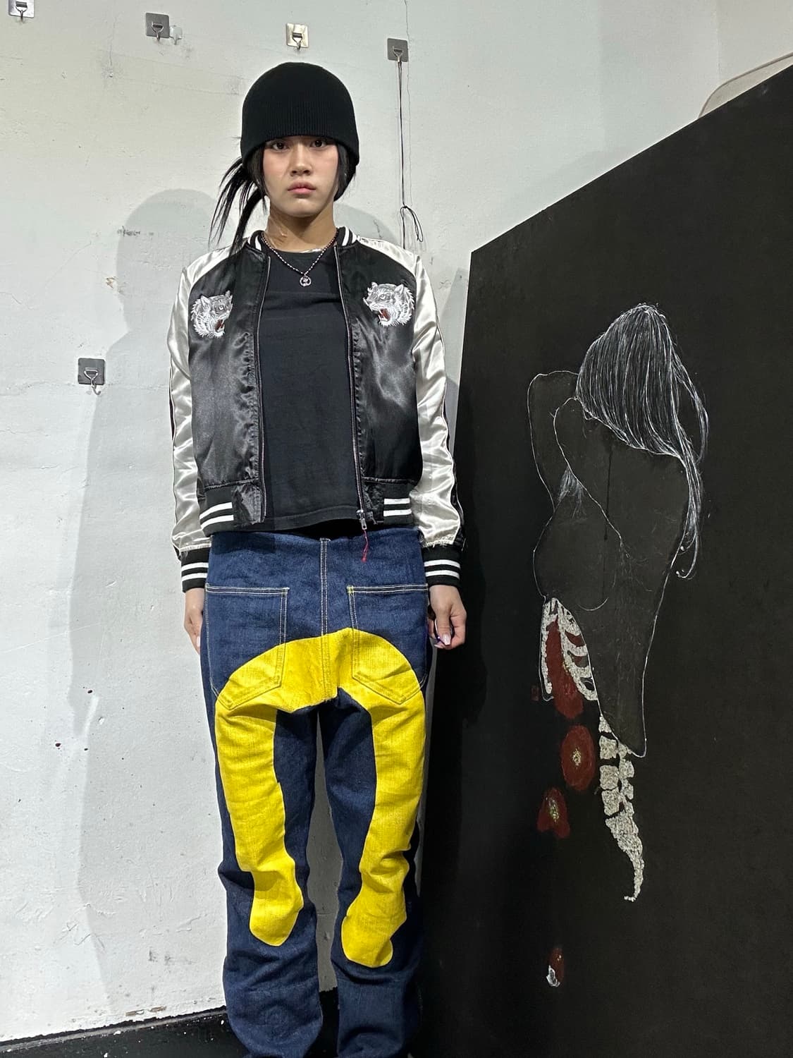 일본빈티지 호랑이 자수 스카잔 M 상품이미지4