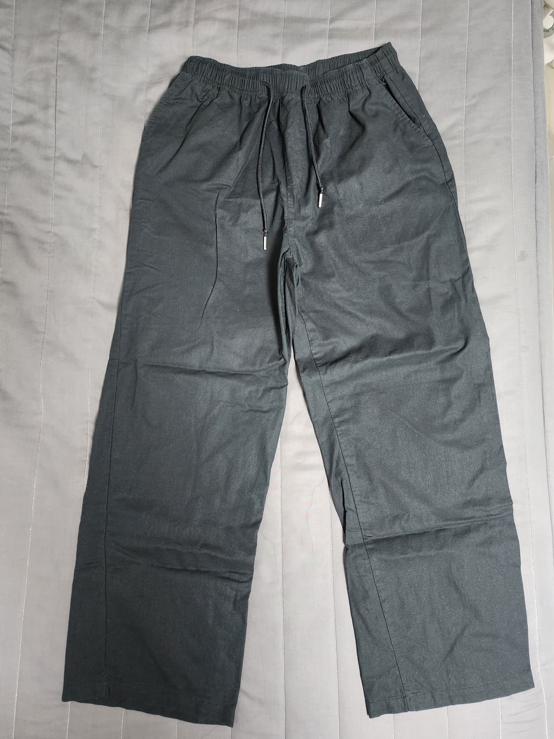 블랙 L) 수아레 린넨 라이크 세미 와이드 밴딩 팬츠 상품이미지4