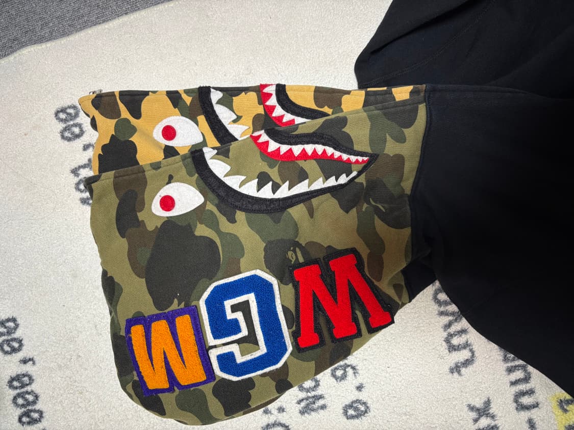 [L] 베이프 샤크 풀집업 더블후디 BK 상품이미지5