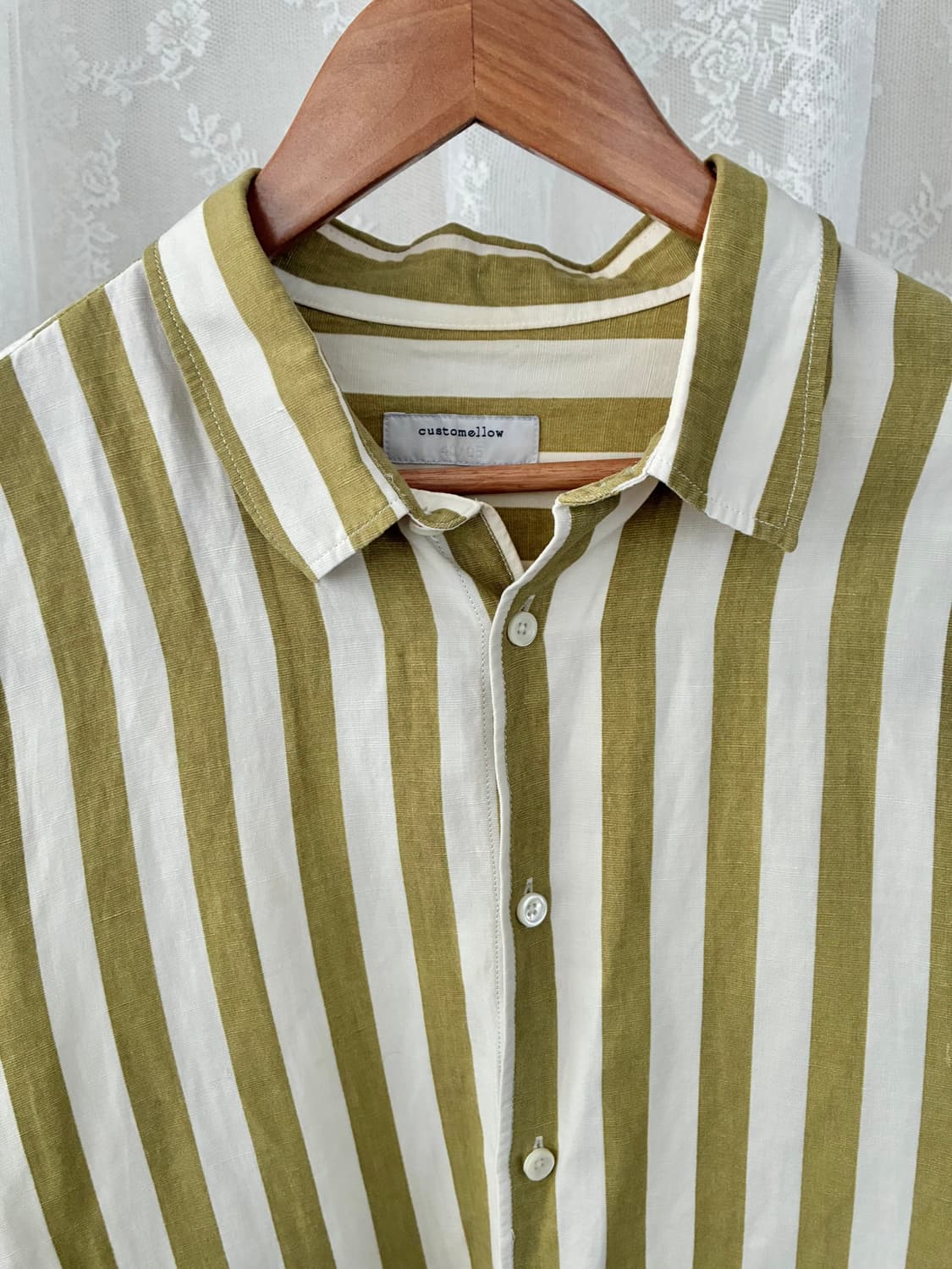 105) 커스텀멜로우 린넨 스트라이츠 셔츠 올리브 상품이미지3