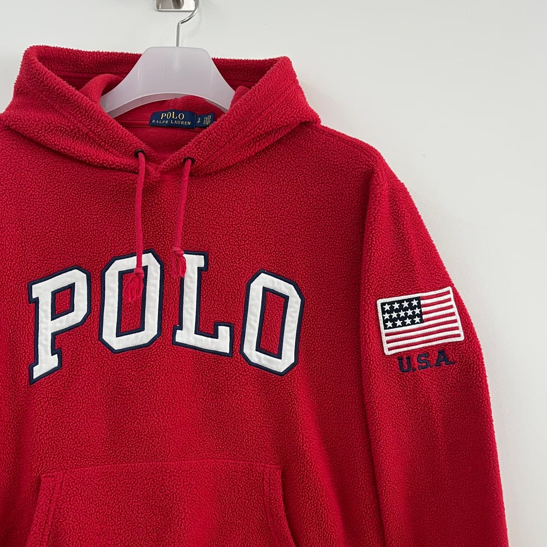 폴로 랄프로렌 USA 성조기 플리스 레드 후드티 상품이미지4