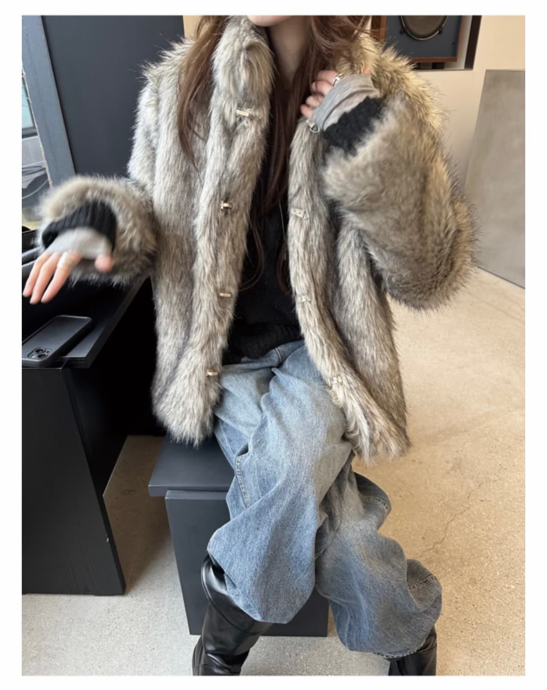 쓰리컷 라쿤 퍼자켓 퍼코트 상품이미지4