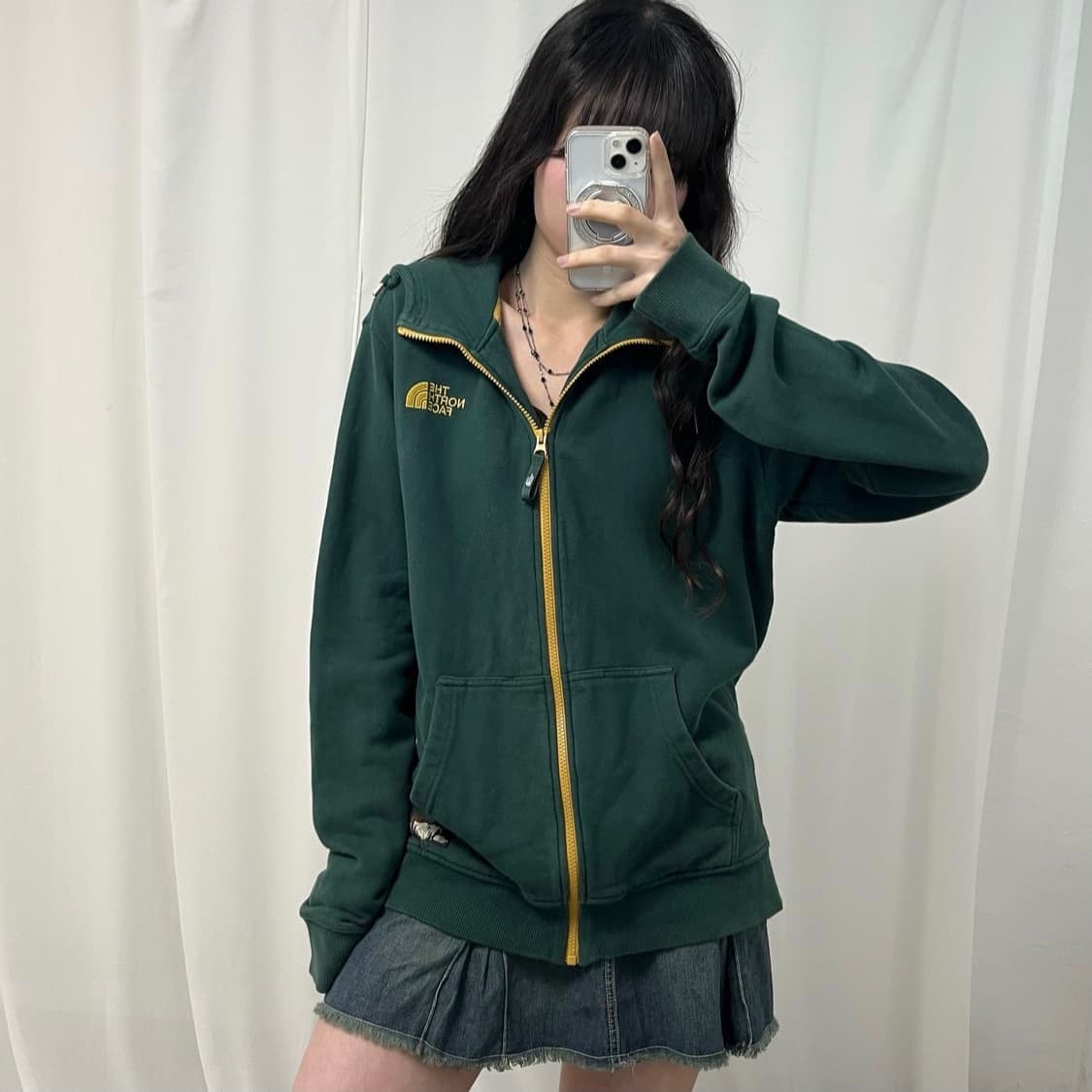 The North Face green hood zip-up 상품이미지1