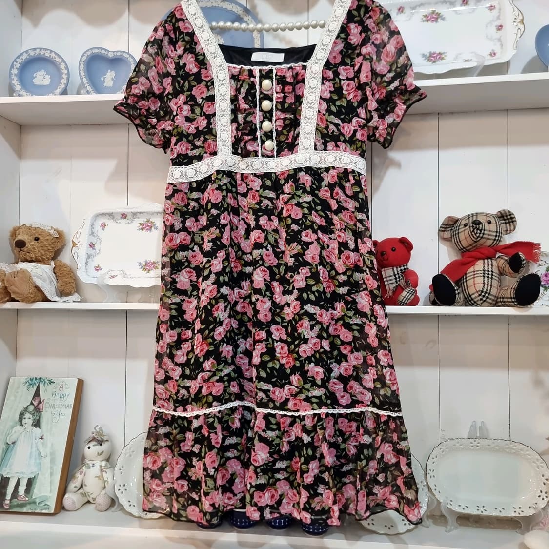 디어리 로즈 패턴 쉬폰 원피스 상품이미지4