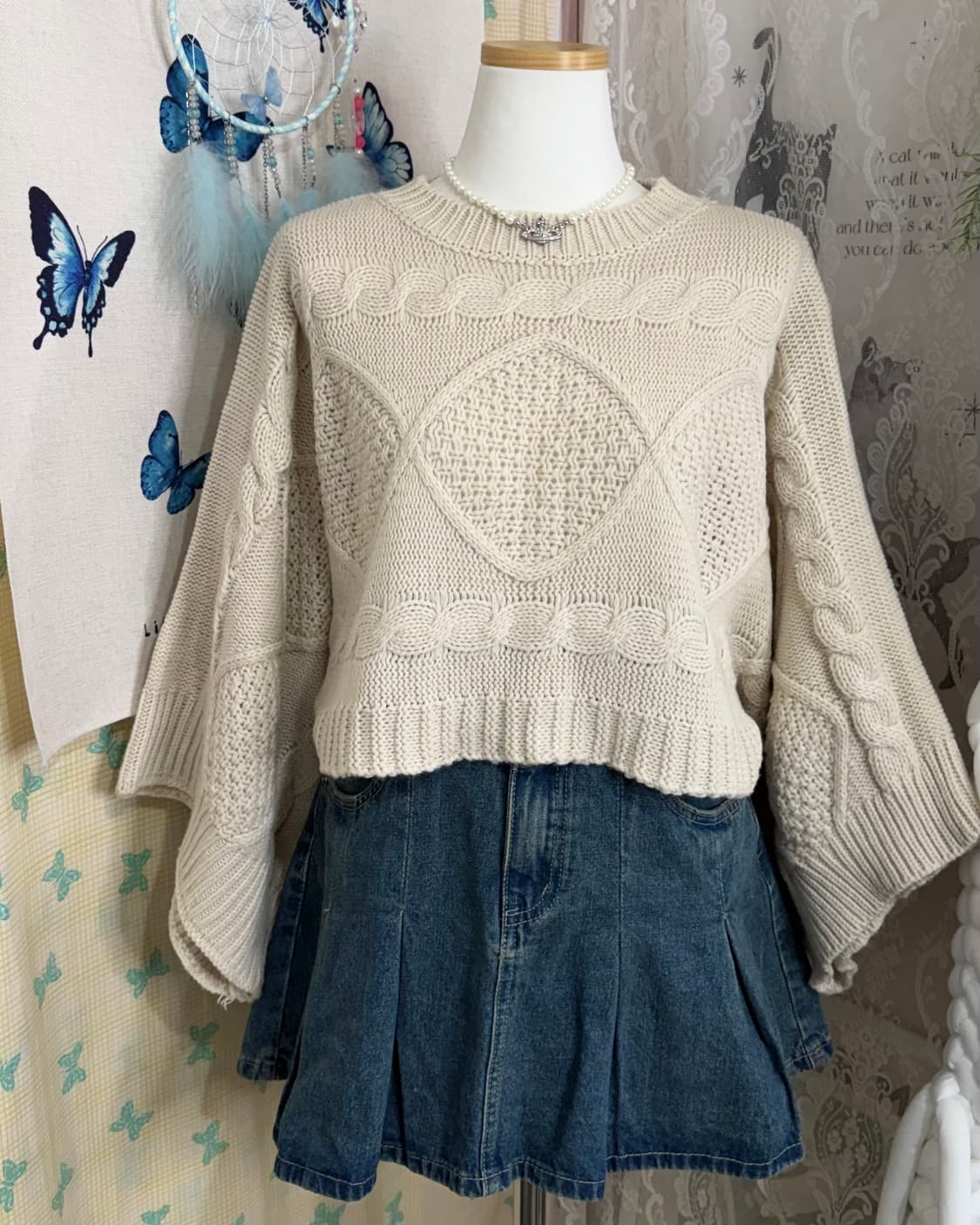 베이지 꽈배기 크롭 니트 상품이미지7