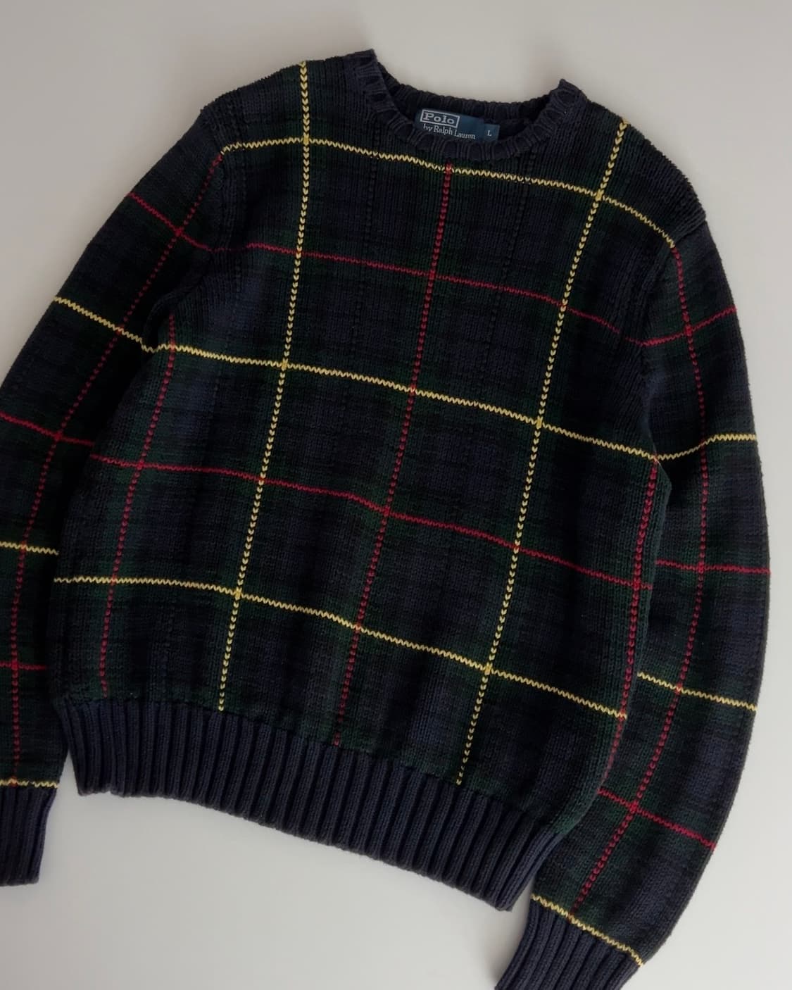 폴로 랄프로렌 타탄체크 라운드넥 니트 L 상품이미지2