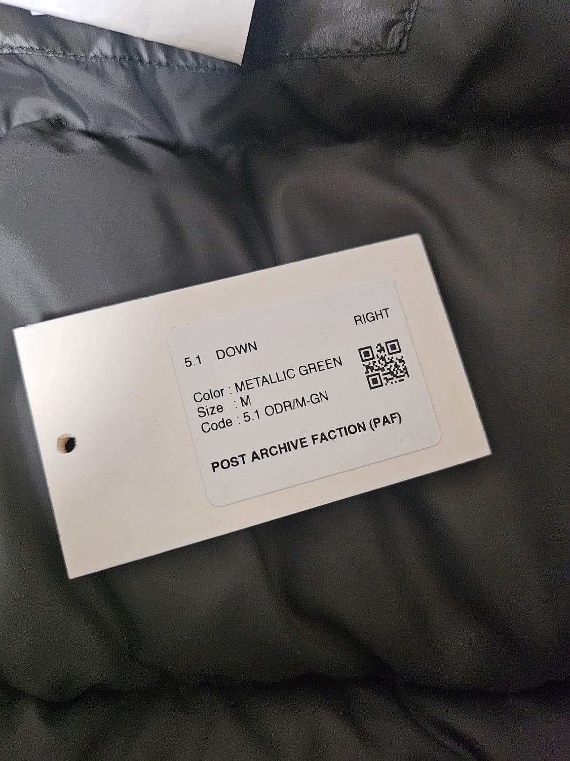 post archive faction 5.1 다운자켓 메탈릭그린 상품이미지4