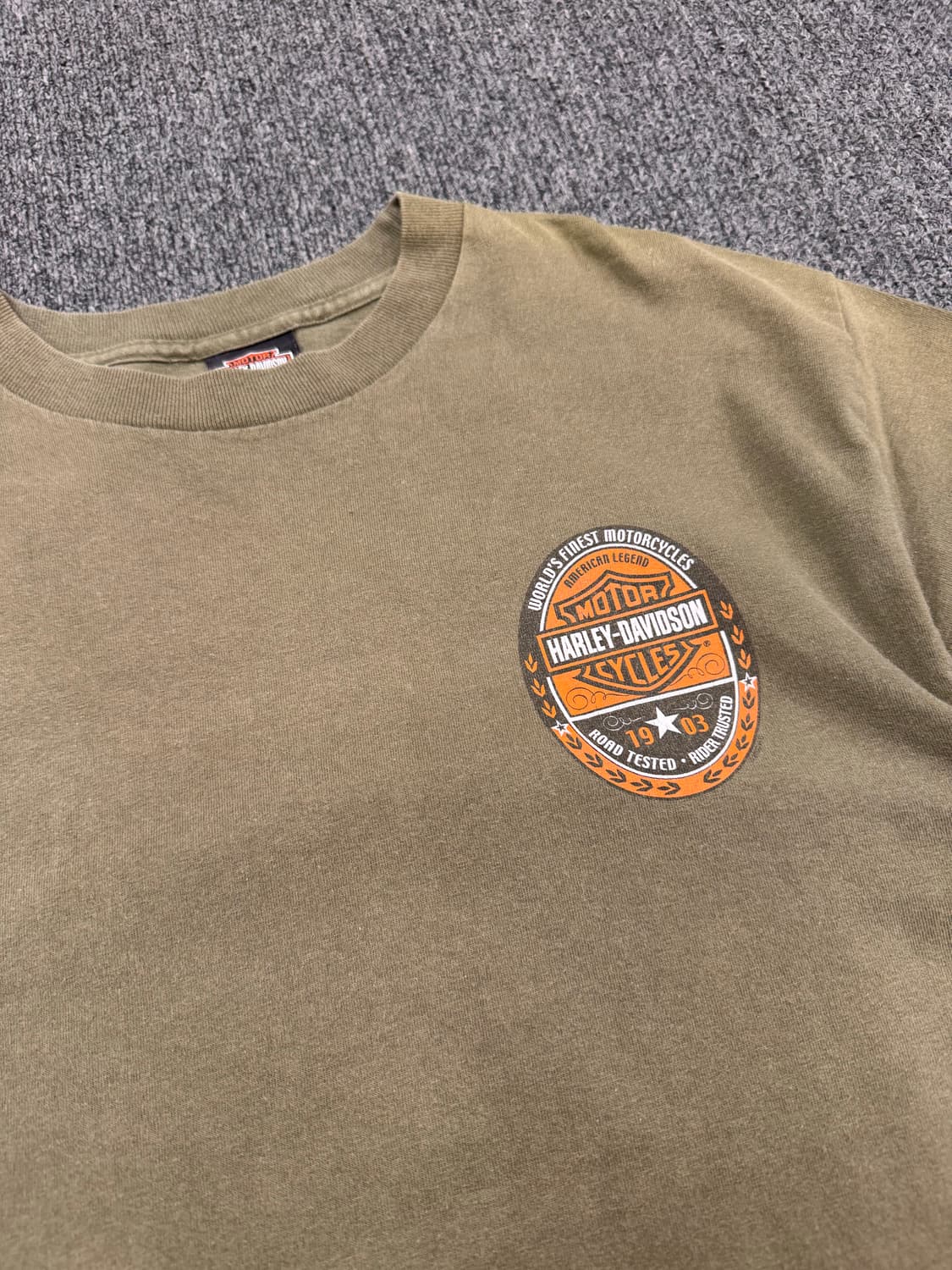 M)할리데이비슨 빈티지 프린팅 Temple,Texas 올리브 반팔 상품이미지2