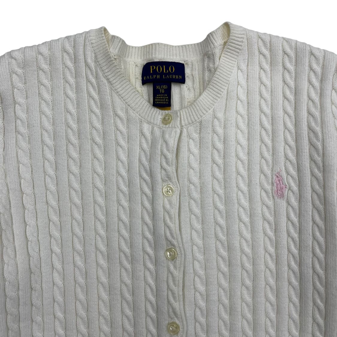 폴로 랄프로렌 딸기우유맛 포니 화이트 꽈배기 가디건 XL 상품이미지4