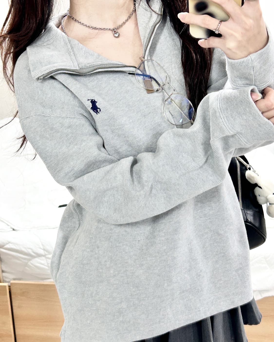 폴로 네이비포니 그레이 코튼 반집업 상품이미지3