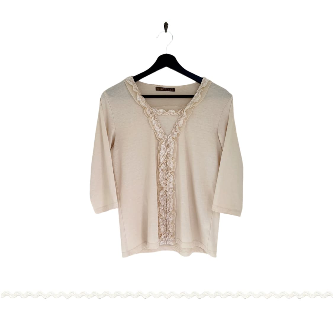 frill lace trim 3/4 sleeve top 상품이미지1