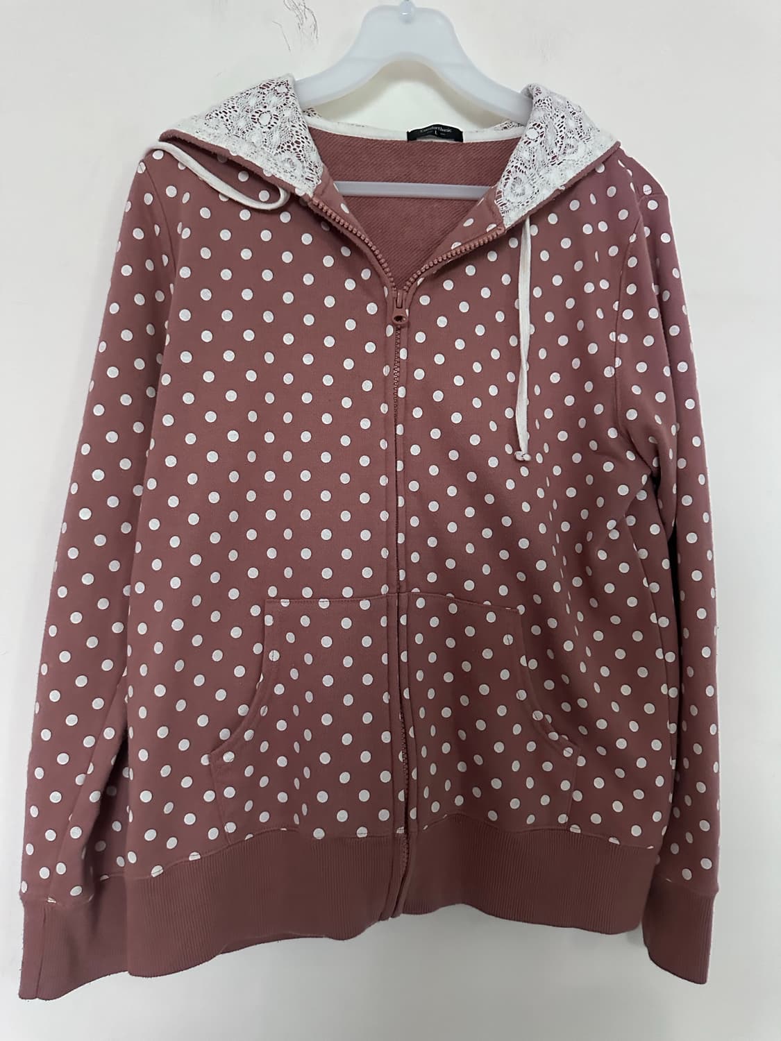 dot pattern lace hood zip-up 상품이미지3