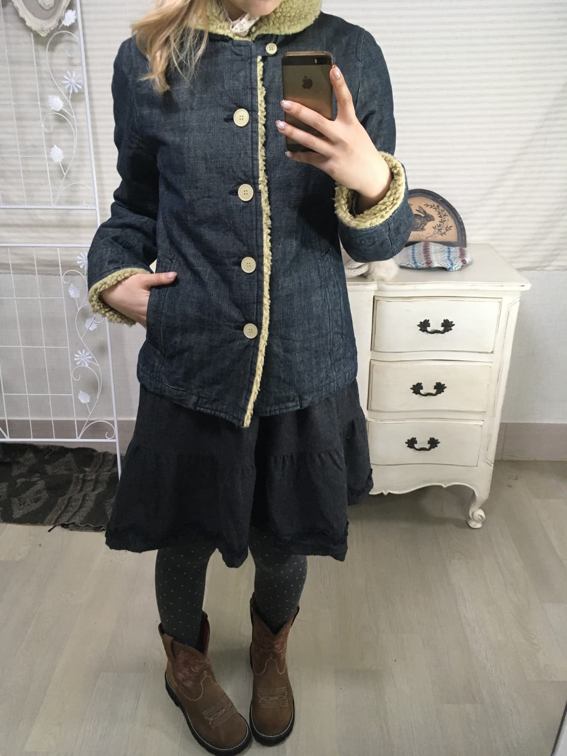 일본빈티지 데님 누빔 뽀글이점퍼 상품이미지6