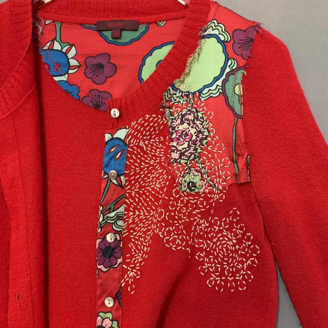 S KENZO 겐조 플라워 사시코 자수 캐시미어 혼방 니트 가디건 상품이미지3