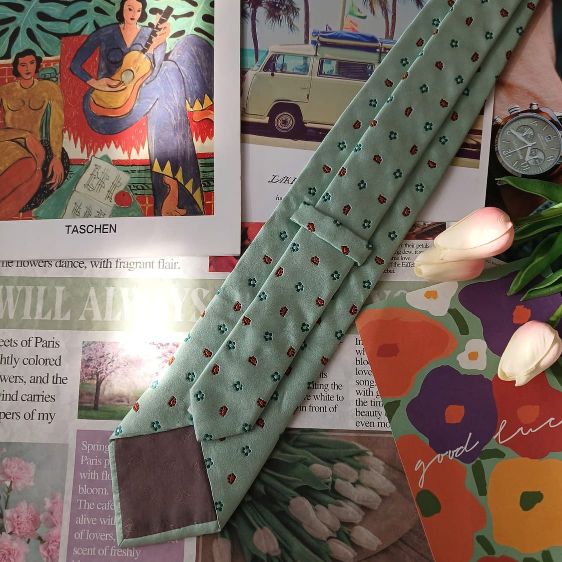 빨질레리 실크 민트 플라워 패턴 넥타이 9.4cm A등급 A19584
 상품이미지5