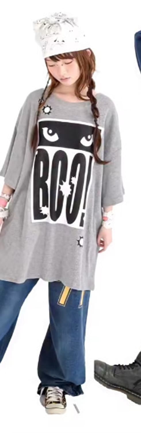 cat's eyes flower waffle top (grey) 상품이미지1