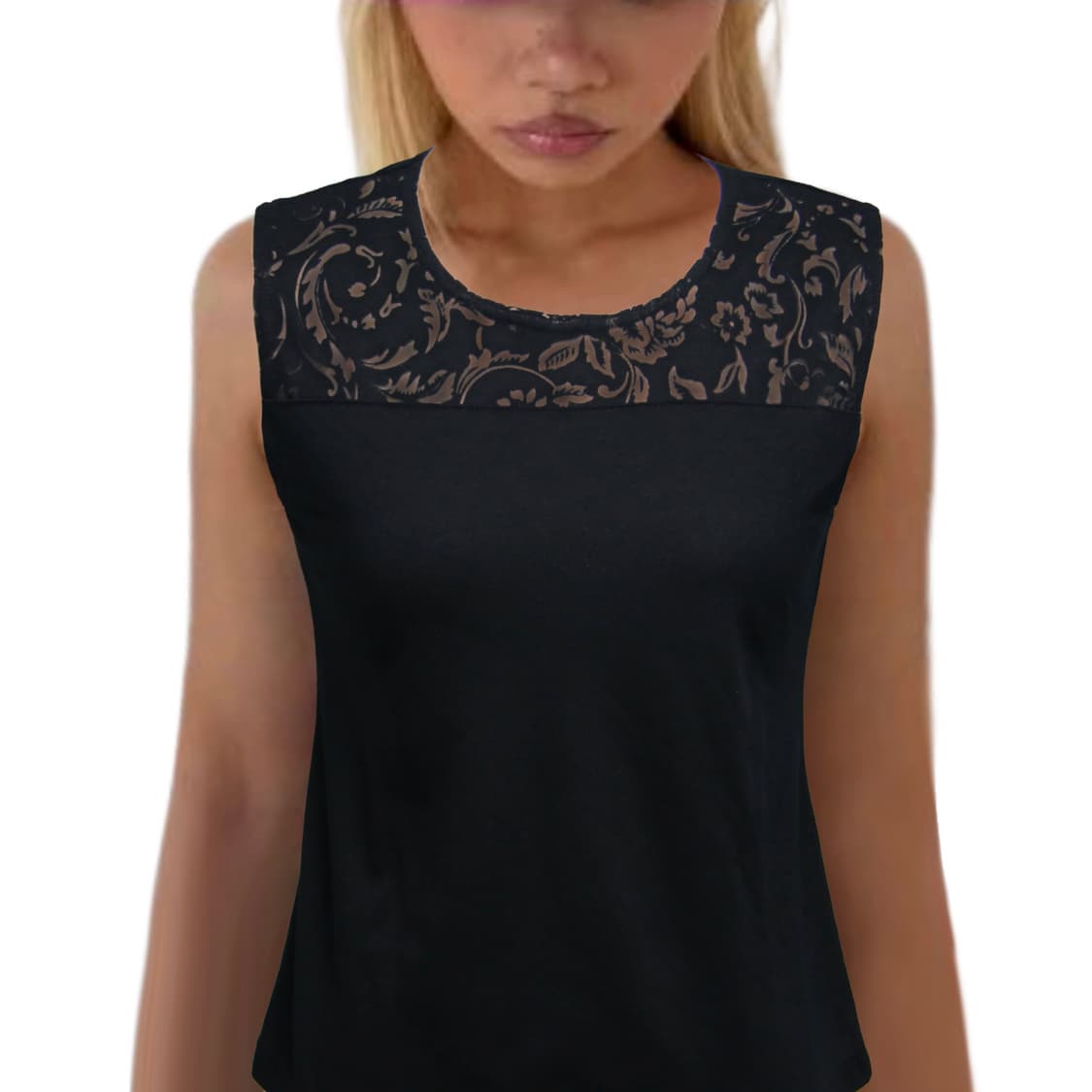 Sheer Floral Panel sleeveless 상품이미지1