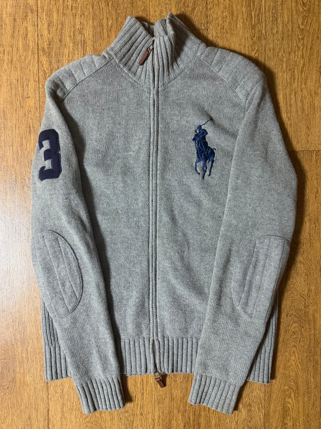 폴로 빅포니 3로고 그린 애쉬 그레이 니트집업 상품이미지1