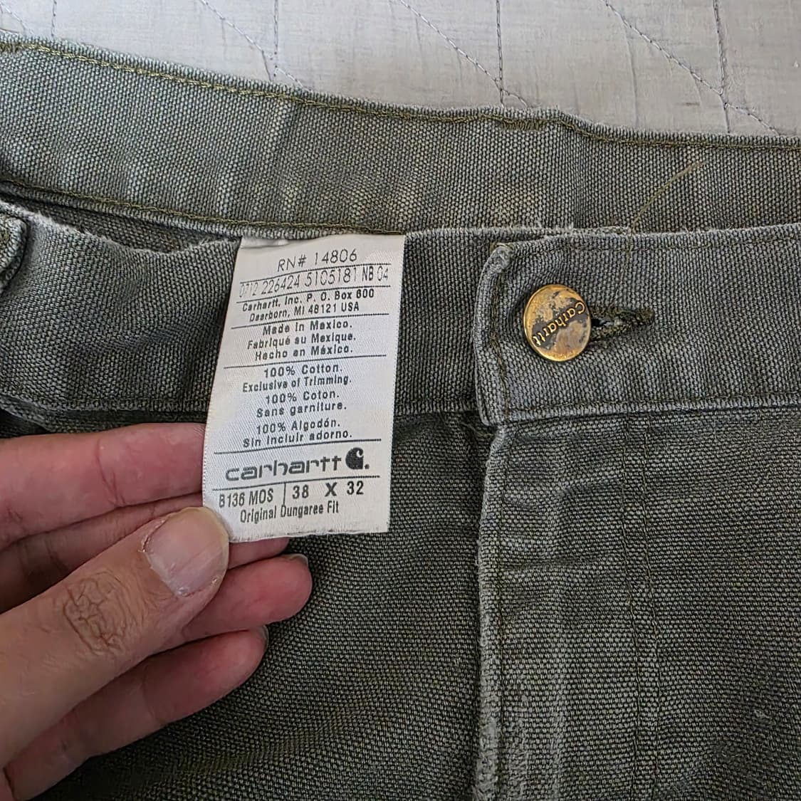 [38X32] 빈티지 칼하트 더블니 B136MOS 워크팬츠 M-5 보로 상품이미지10