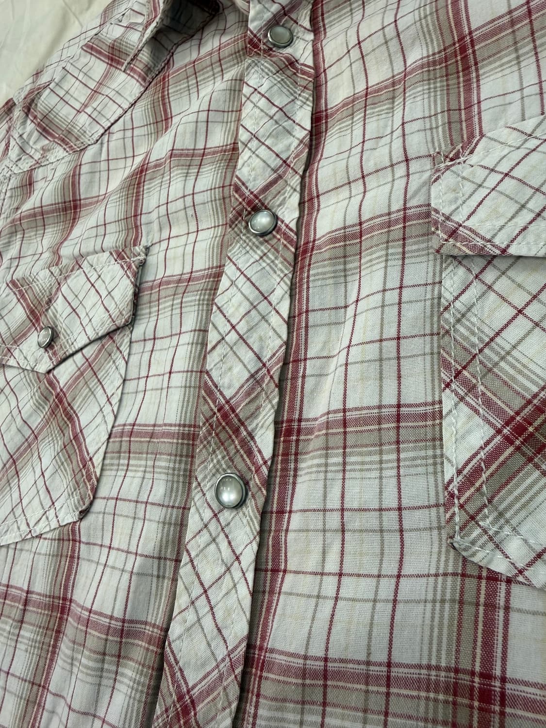 Mossimo 빈티지 웨스턴 셔츠 화이트 레드 체크 반팔 상품이미지5