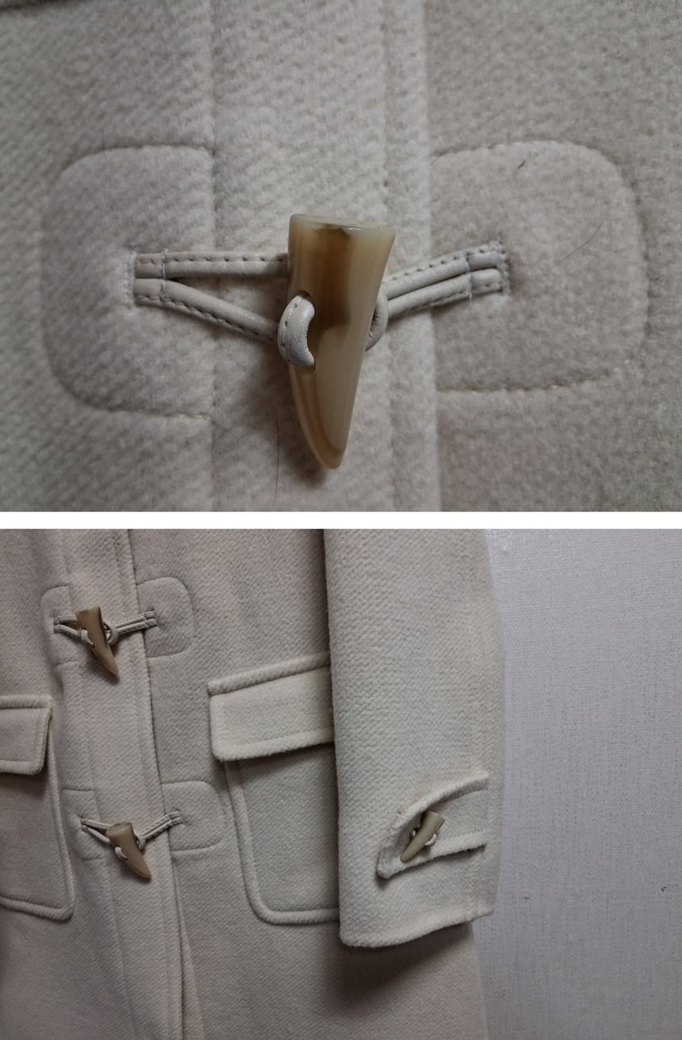 Diwali 아이보리 모직 더플롱코트 도끼단추 뿔단추 여성 44 XS
 상품이미지5