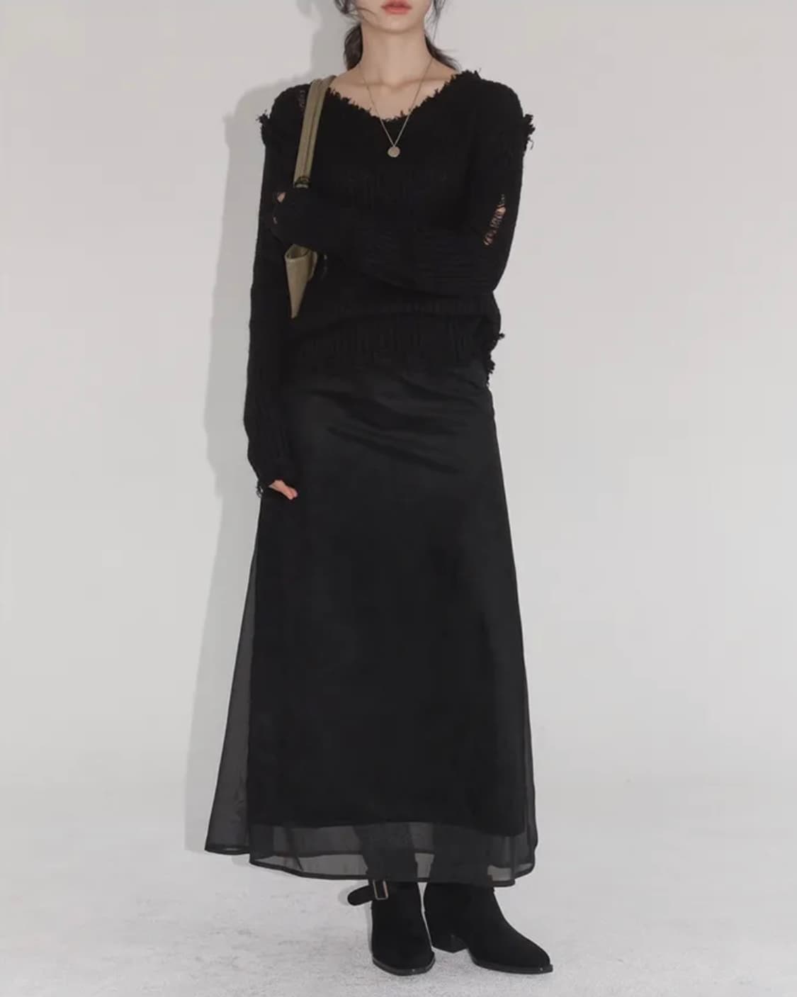 커먼유니크 레이어드 슬릿 롱스커트 스웨이드 블랙 s 긱시크 상품이미지3