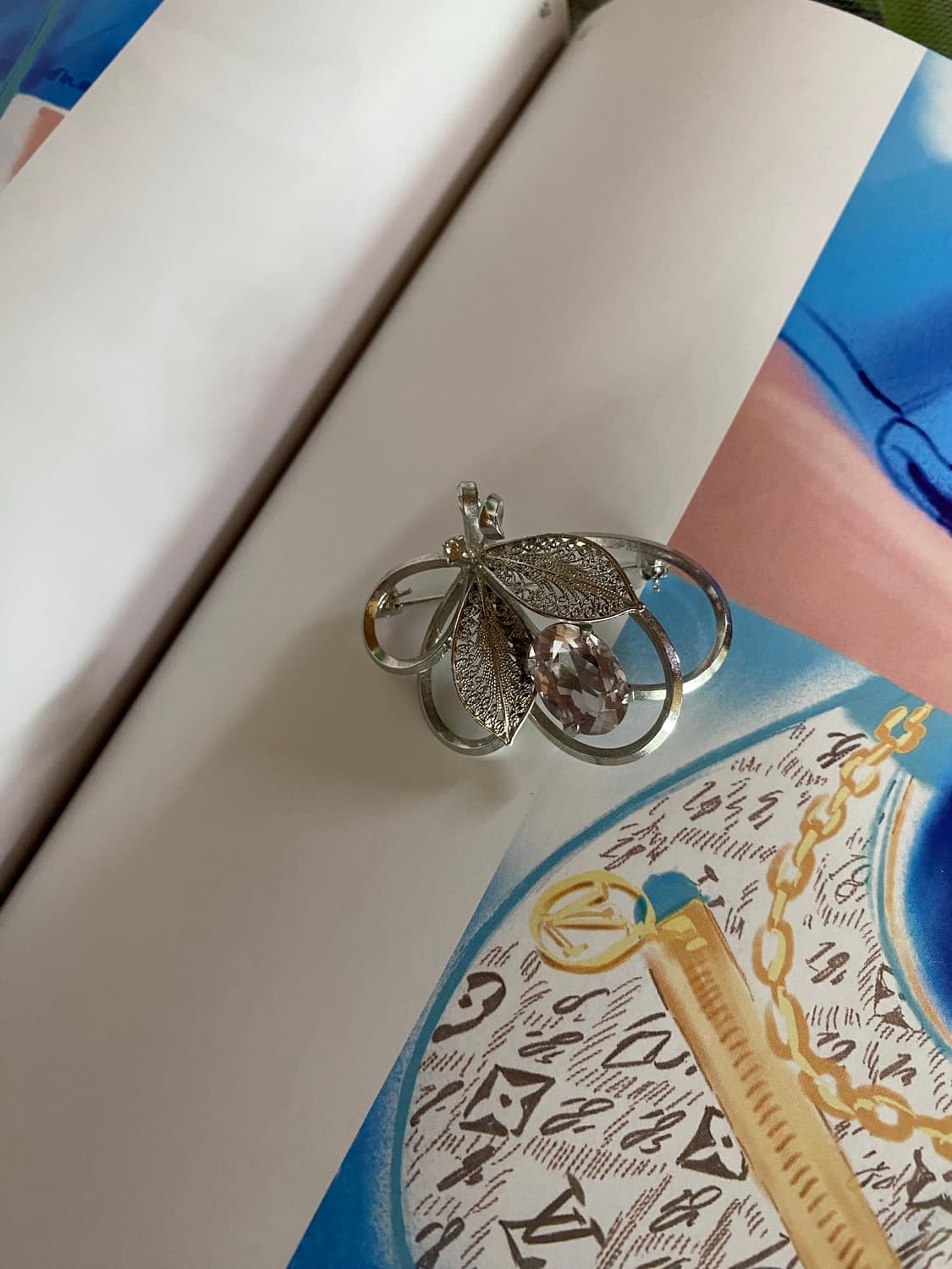 연핑크 스톤 실버 빈티지 브로치 상품이미지2