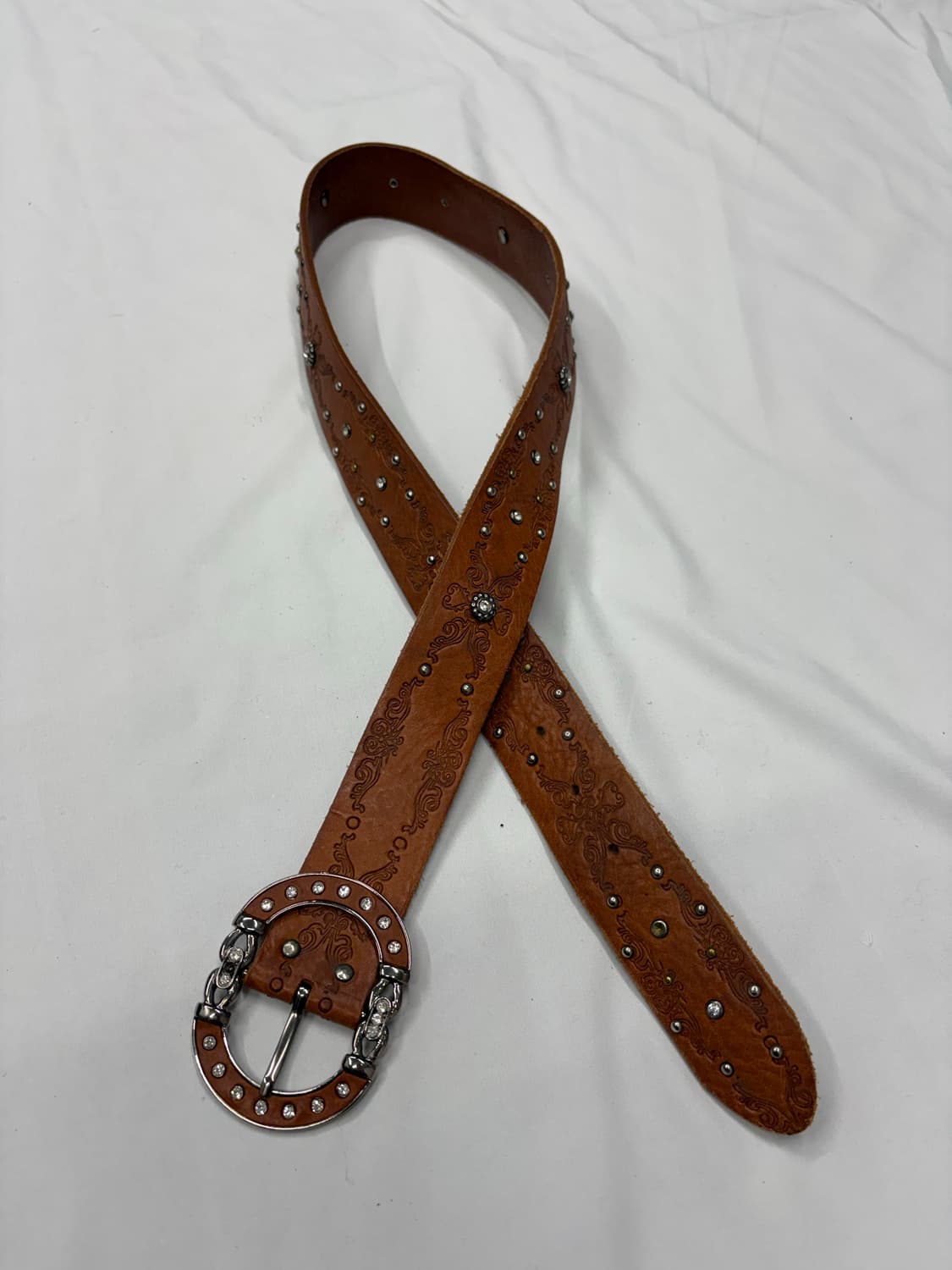 빈티지 웨스턴 스터드 브라운 레더 벨트 상품이미지3