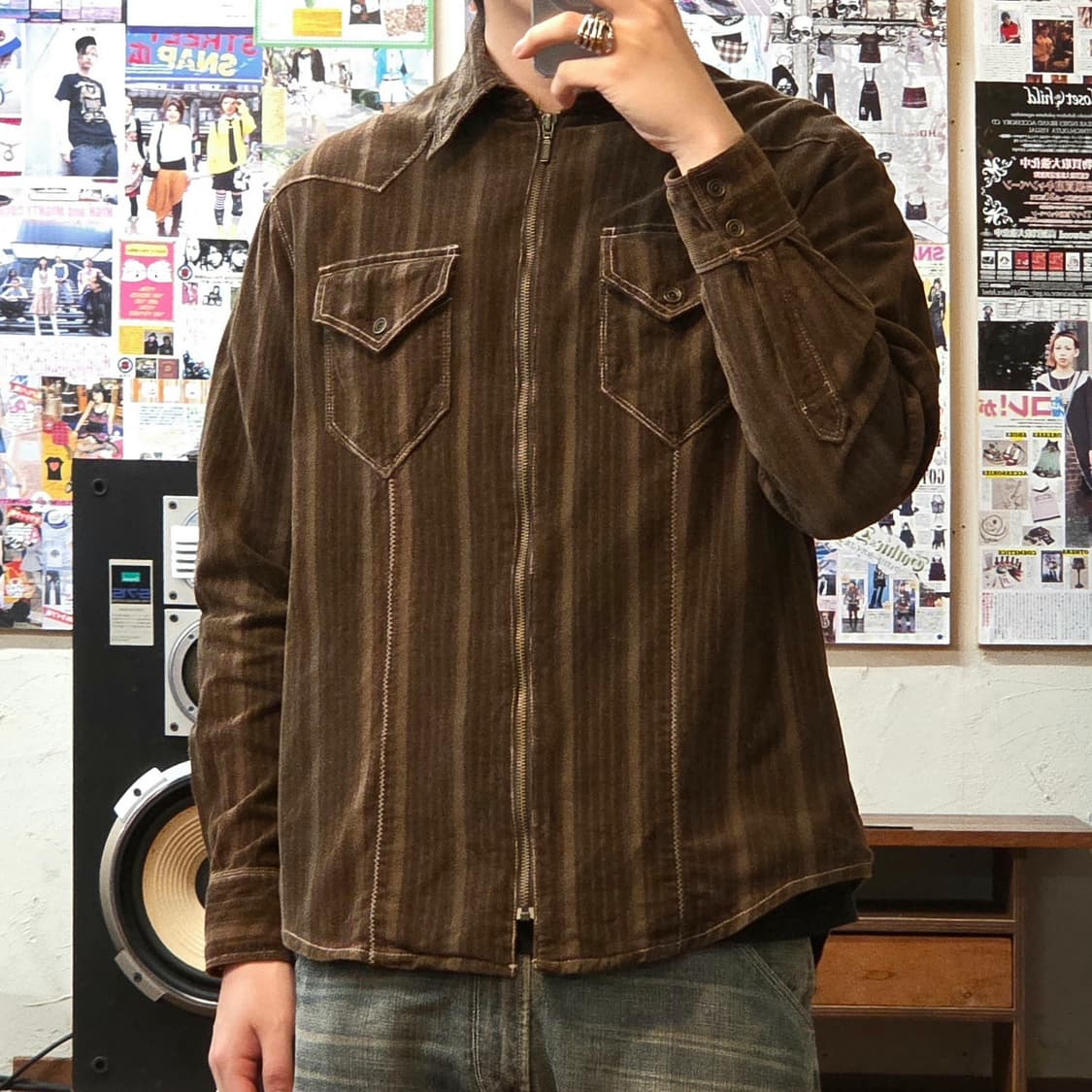 JPN 브라운 코듀로이 스트라이프 셔츠 집업 상품이미지2