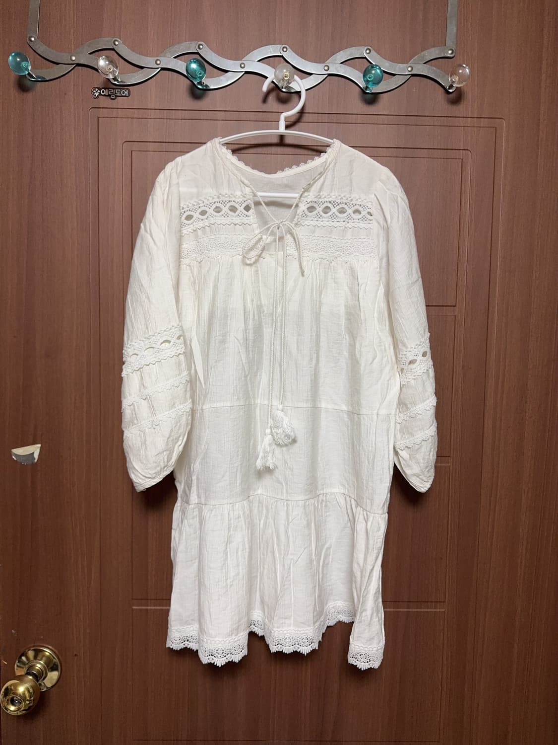 모리걸 하구미 몽골 빈티지 화이트 레이스 크로셰 자수 원피스 상품이미지1