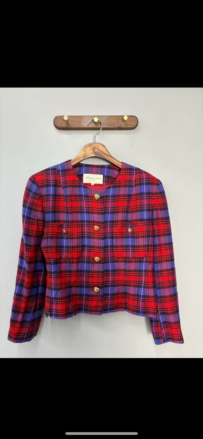 발렌시아가 논칼라 체크 자켓 H1877 상품이미지2
