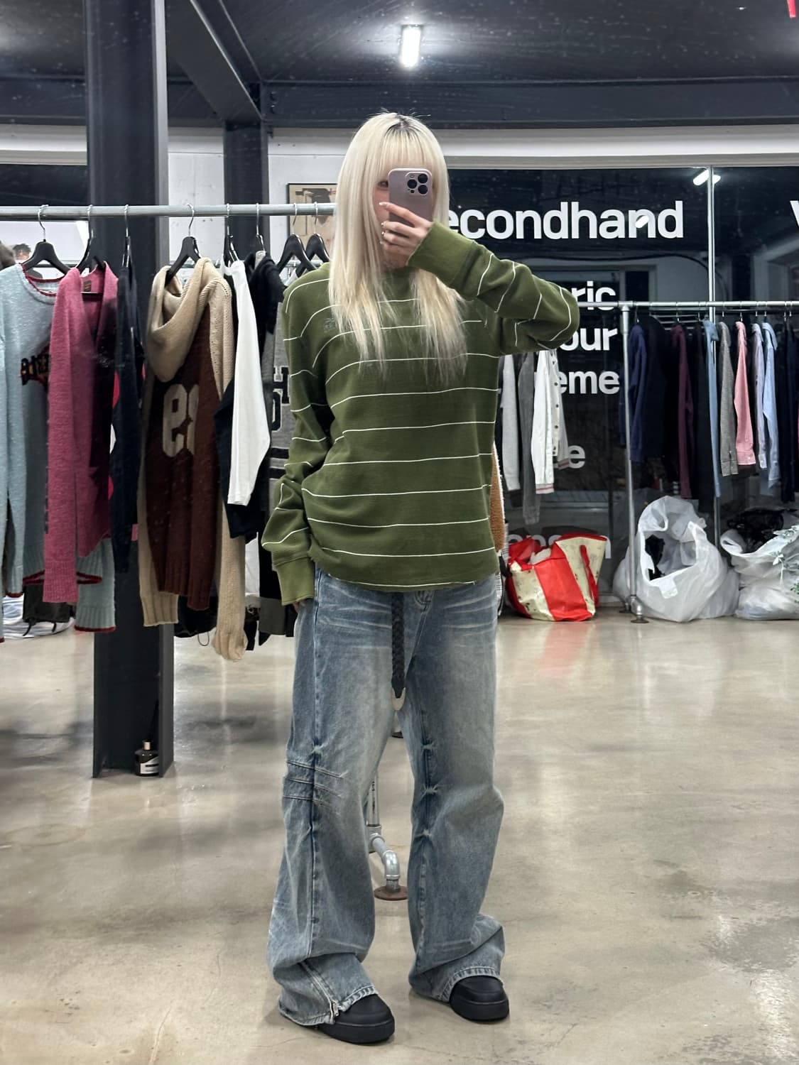  아베크롬비 Abercrombie 올리브그린 스트라이프 니트 롱슬리브 상품이미지3