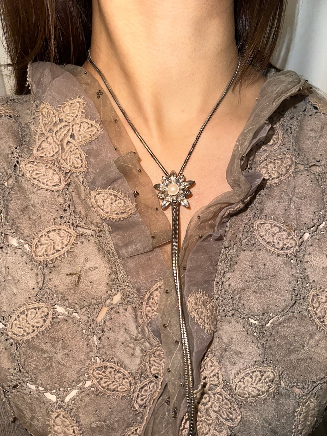 Vintage pearl bolo tie🫧 상품이미지4