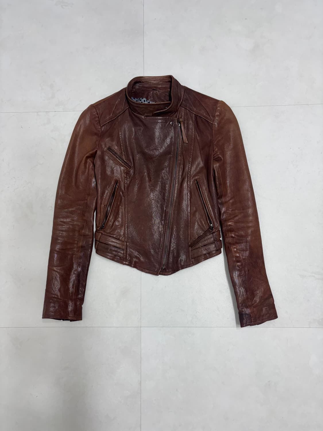 LAMBSKIN BROWN CROP JACKET 상품이미지1