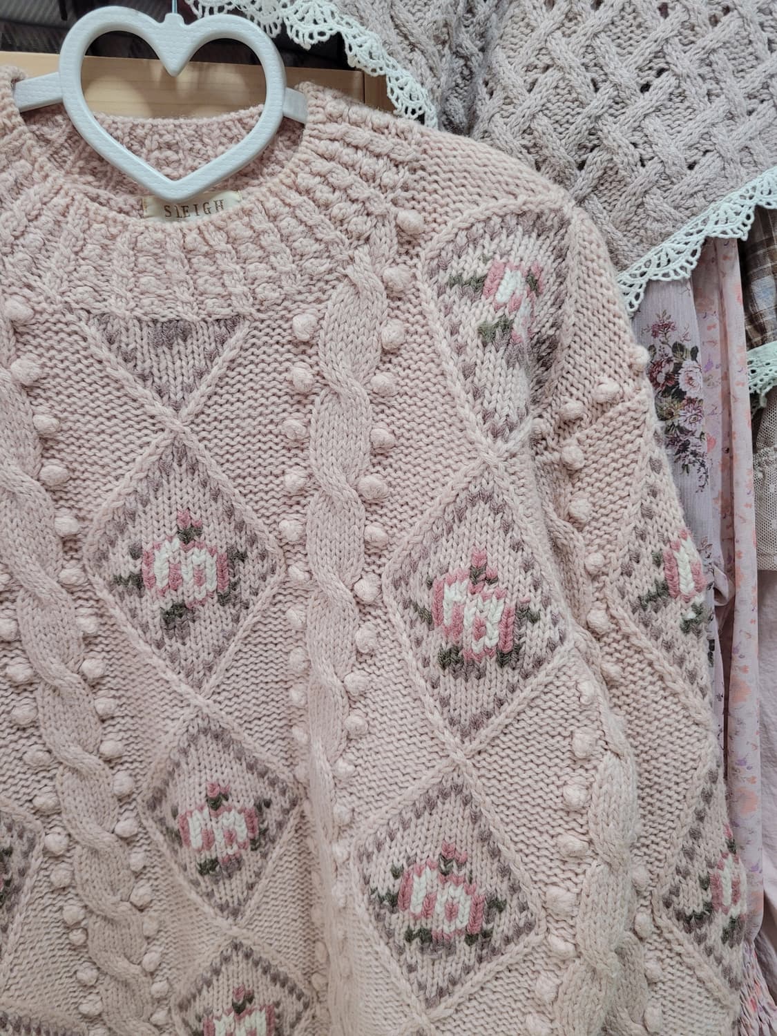 빈티지 프리미엄 딸기우유꽃 니트 코디세트 상품이미지2