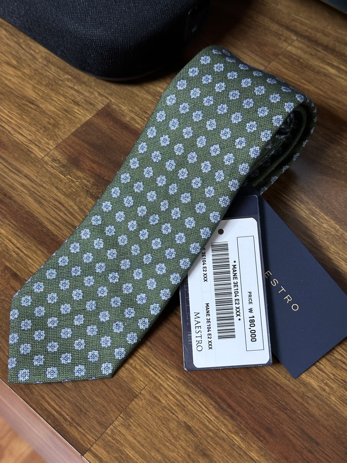 [새제품] 🇮🇹마에스트로 이태리메이드 플라워 패턴 실크 넥타이 딥그린 상품이미지1