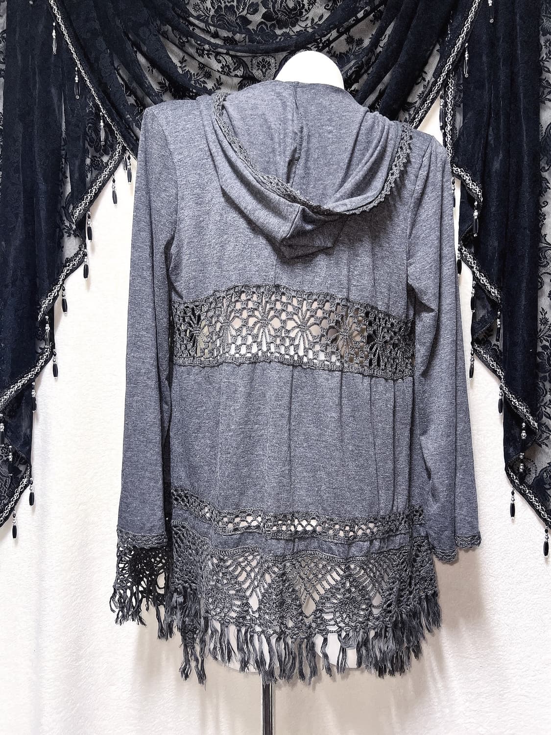 오리엔탈 후드 뜨개 레이스 펀칭 가디건 로브 고스펑크 페어리그런지 핀터 상품이미지6