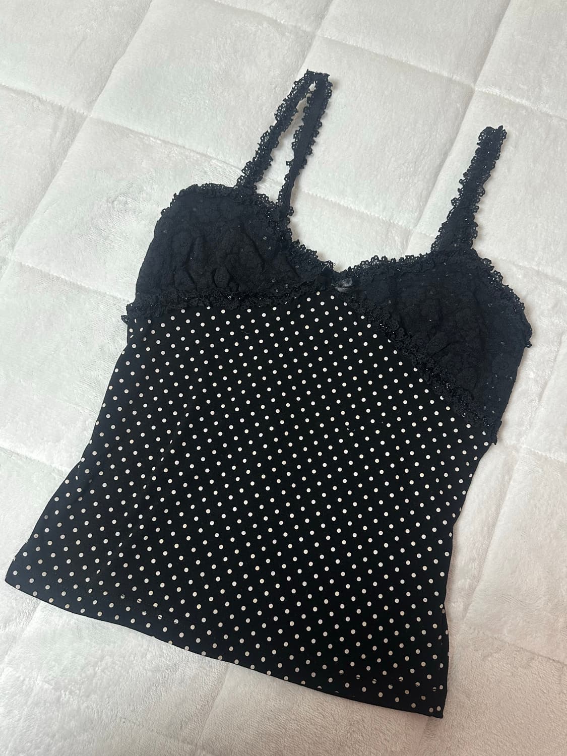 빈티지 블랙 도트 땡땡이 레이스 슬리브리스 나시 리즈리사 갸루 상품이미지2