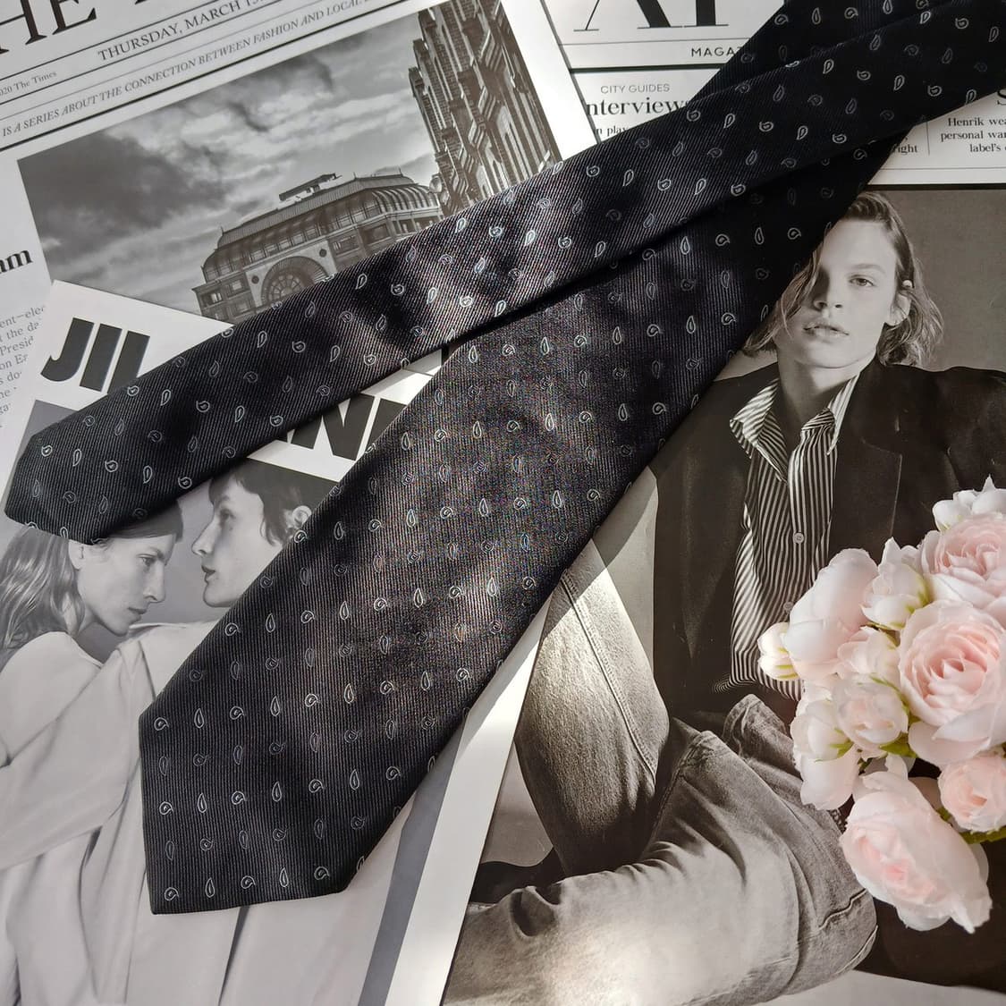 보지 밀라노 실크 블랙 페이즐리 넥타이 9cm A+등급 A19440
 상품이미지5