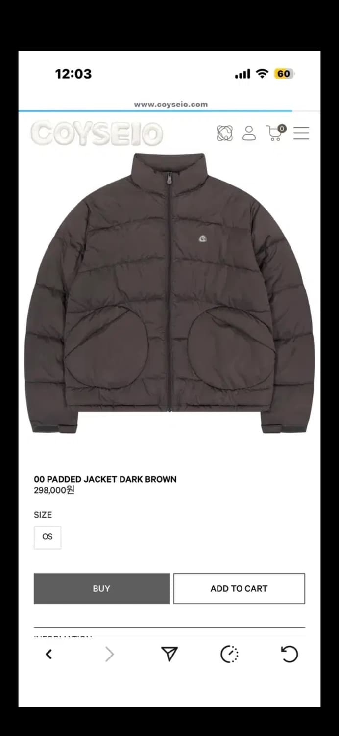 Coyseio 코이세이오 패딩 자켓 다크브라운 상품이미지1
