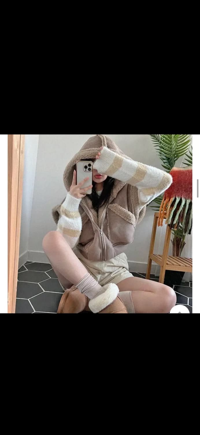 크롭 후드 무스탕 상품이미지3