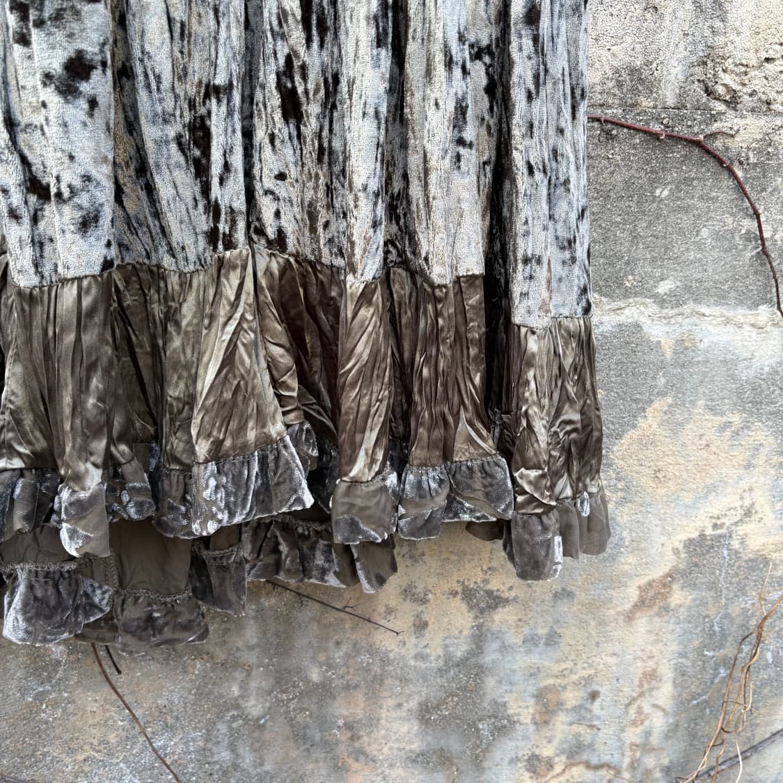 빈티지 엔틱 벨벳 레이어드 셔링 레이스 롱 스커트 상품이미지3