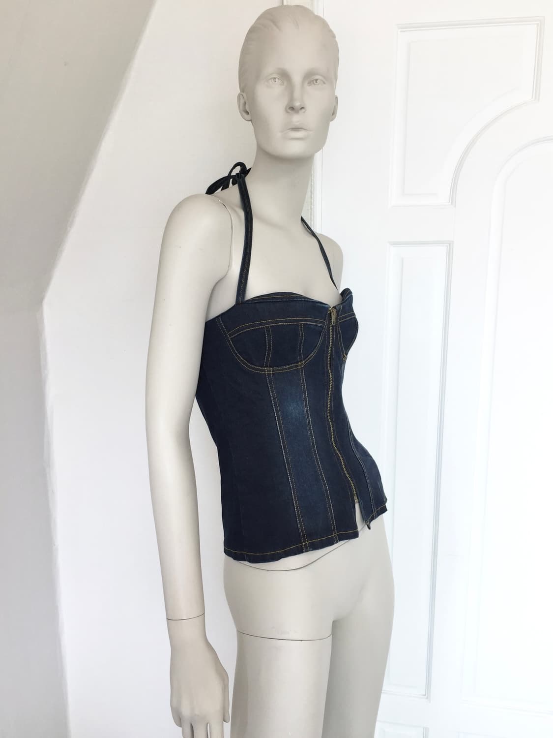 Denim Bustier Halter Top 상품이미지2