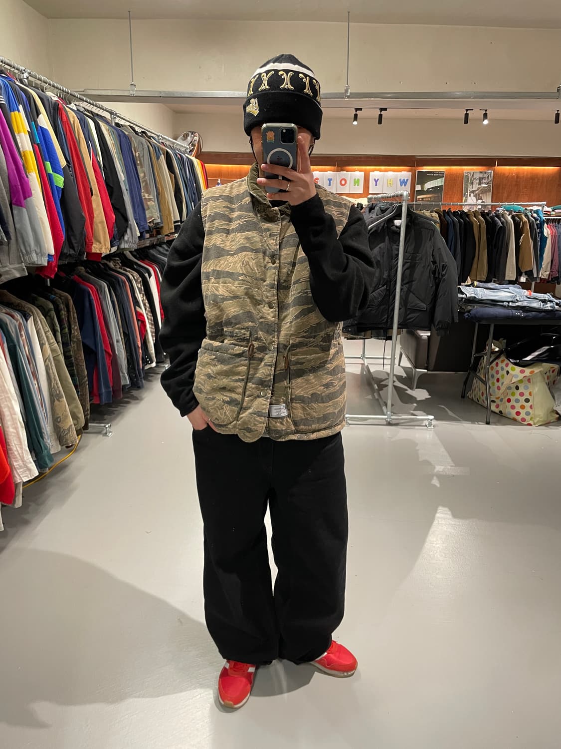 빈티지 타이거 카모 패딩 조끼 상품이미지3